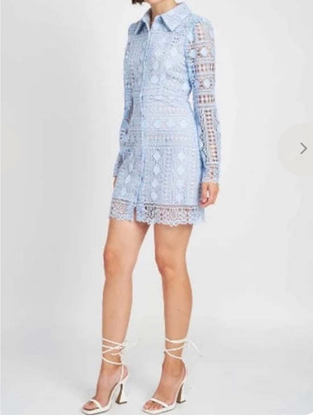Lace Button-Front Shirt Dress - Light Blue